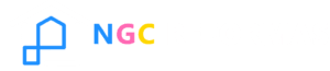 Logotipo de NGC Reformas con texto en color celeste, rosa, amarillo y blanco fondo trasparente